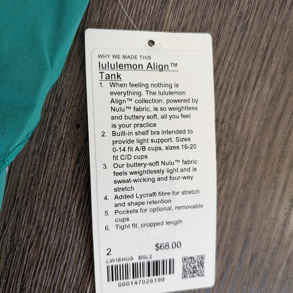 Lululemon Align cropped tank, NWT size 2 - Picture 3 of 4
